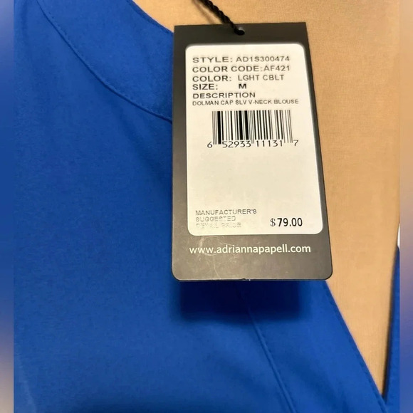 NWT Adrianna Papell Large Blouse Royal Blue Dolman Cap Sleeve V-Neck Tunic Top - Picture 6 of 10